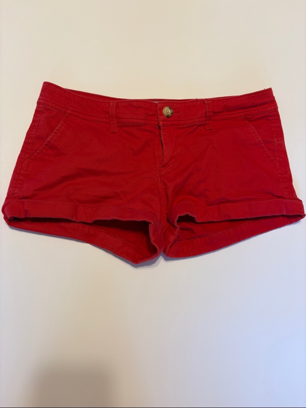 Abercrombie & Fitch Red Rolled-Hem Jean Shorts